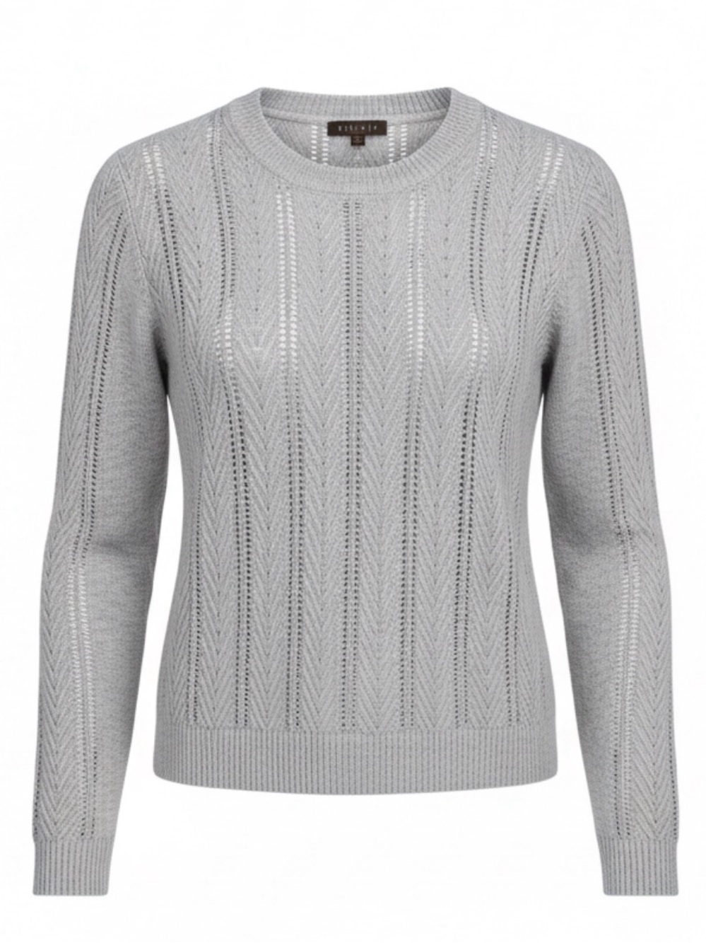 Lilla P Light Gray Chevron Open-Stitch Crewneck Sweater